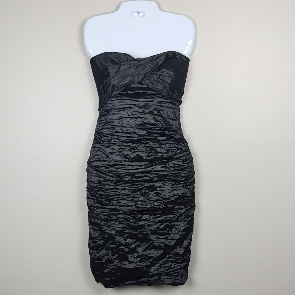 Nicole Miller Gold Label Vintage 90s Black Ruched Strapless Cocktail Dress 12